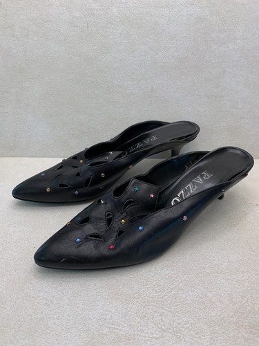 Pazzo 8.5 Women's Black Slip On Mule Beads and Cut Out Accents 2" Heel