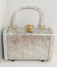 Vintage Stylecraft Miami Lucite Purse Handbag Silver Swirl Mid Century Fashion