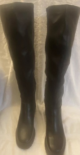 Franco Sarto Boots For Women Size 8.5 M Black Leather Wedge Heel Knee High New