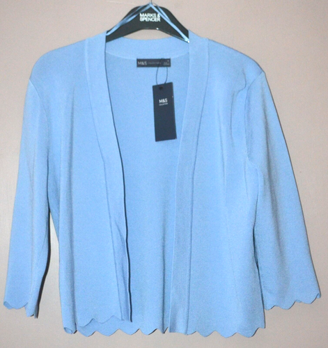 LADIES M&S SCALLOP EDGE FITTED CROPPED CARDIGAN OPEN FRONT SIZE 8 BLUE - BNWT - 第 1/2 張圖片
