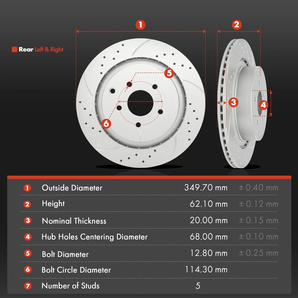 12x Rotores y pastillas de freno perforados laterales delanteros y traseros para INFINITI M37 Q50 Q60 Q70L Foto 3 de 4