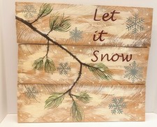 Hand Painted Wood Winter Christmas "Let it Snow" Wall Decor Cabin Rustic Country