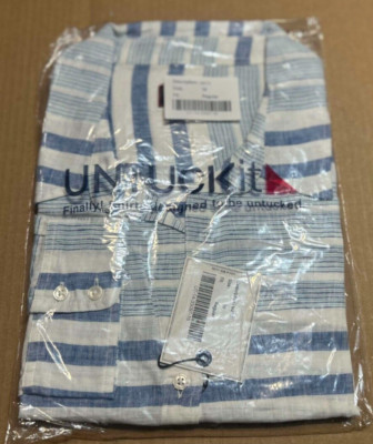 UNTUCKit Vietti Womens Long Sleeve Collarless Linen Shirt Striped Size 16