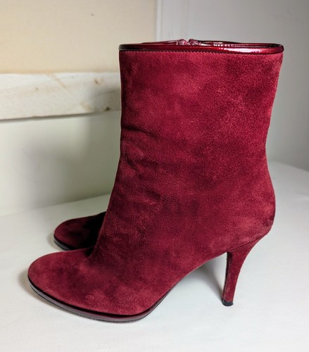 STUART WEITZMAN Red Burgundy Suede Leather Ankle Boots Booties Size 7.5M - Picture 3 of 11