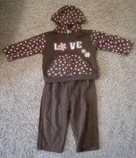 Brown and Pink Hooded Flower Jacket and Pants Set Size 6-9 Months Mon Petit