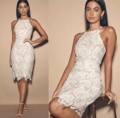 Lulus Small Temps De L'Amour White Lace Bodycon Midi Dress