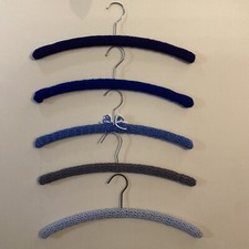 5 Vintage Retro Crochet Hangers Art Deco Varying Shades of Blue/Grey