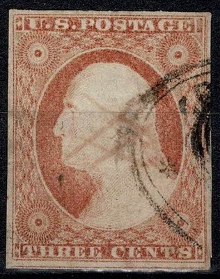 1851 - 56 STATI UNITI USA 3 CENT BRUNO ARANCIO UNIF. N. 4 USATO MF72817