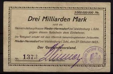 [16494] - Emergency money NIEDER-HERMSDORF (today: Sobięcin), municipality, 3 billion Mark, 27.