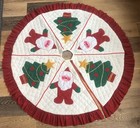 Christmas Tree Skirt, Handmade, 48” Diameter, Santa Googly Eyes, Trees, Ruffle