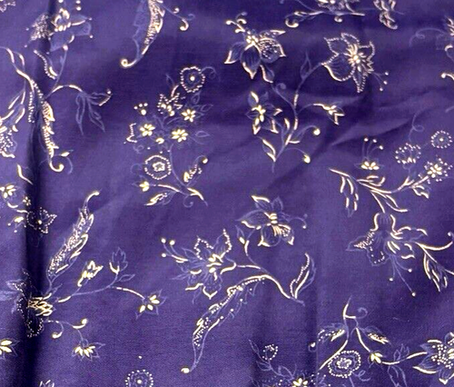 Vtg Periwinkle Belted Dress Sz 14 Purple w/ Gold Floral Print Midi Career - Picture 14 of 15