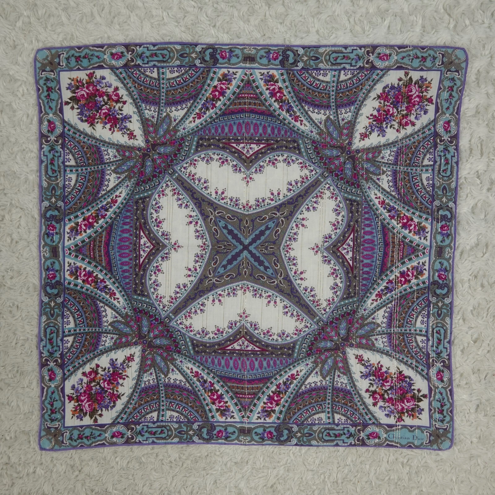 CHRISTIAN DIOR Foulard Fleur Coton Foulard Poche Carré 20,5