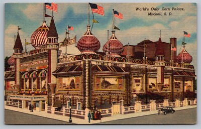 Mitchell, SD-World's Only Corn Palace~c1930s UNUSED Linen Advertising Postcard