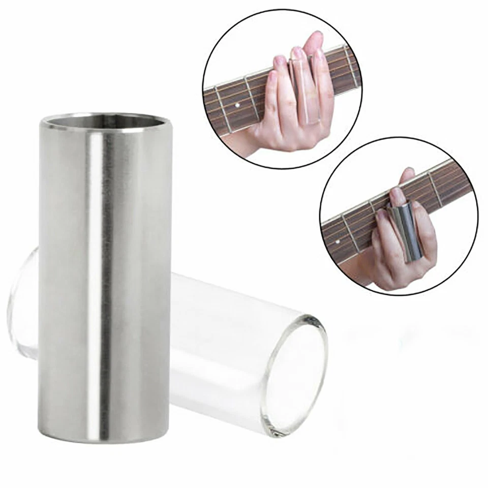 UP 4Pcs Guitar Slide Glass and Stainless Steel Finger Tubes for Guitar Bass 60mm - image 2 of 4