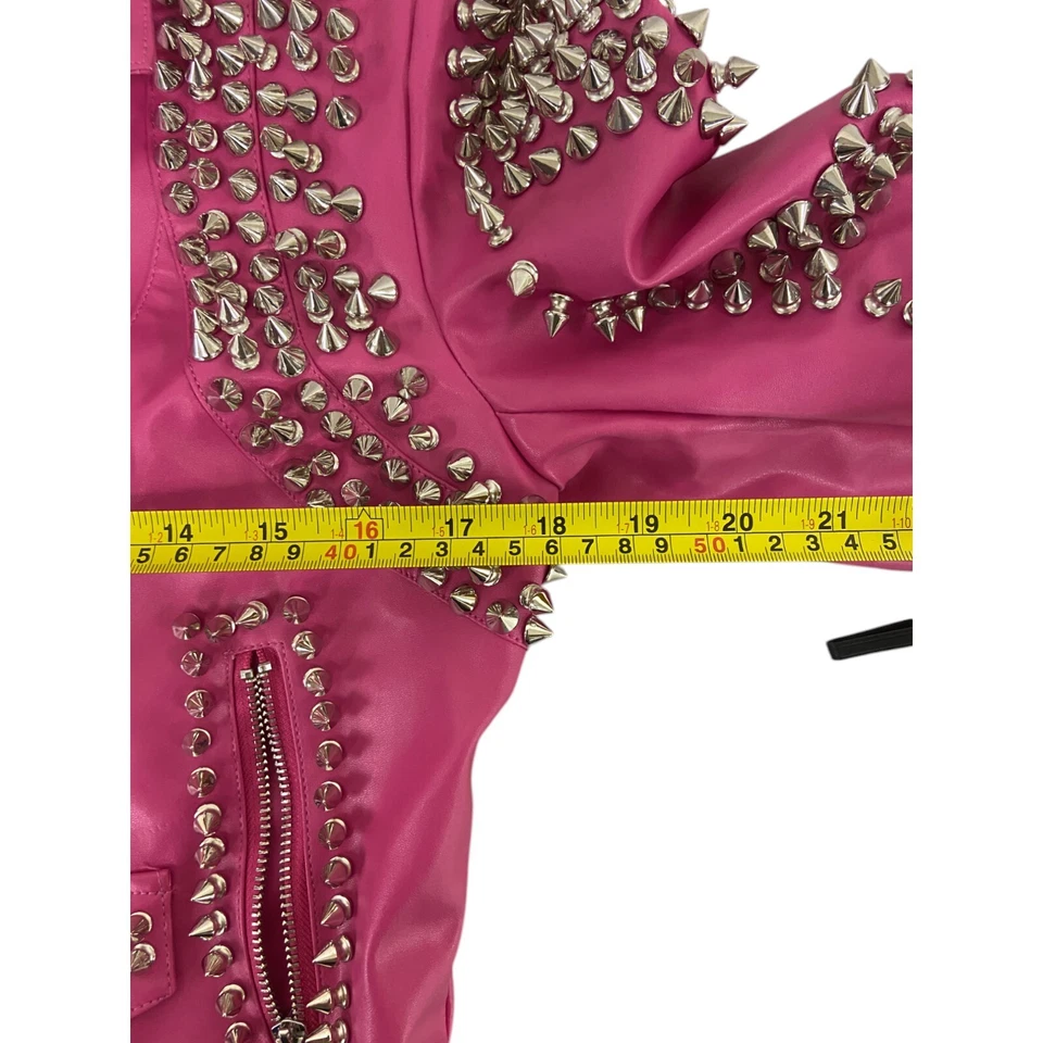 $149.90 Chaqueta de Cuero Azalea Wang Para Mujer M Hecha a Mano Estilo Sofi Rosa Punk Nueva con Etiquetas Foto 3 de 4