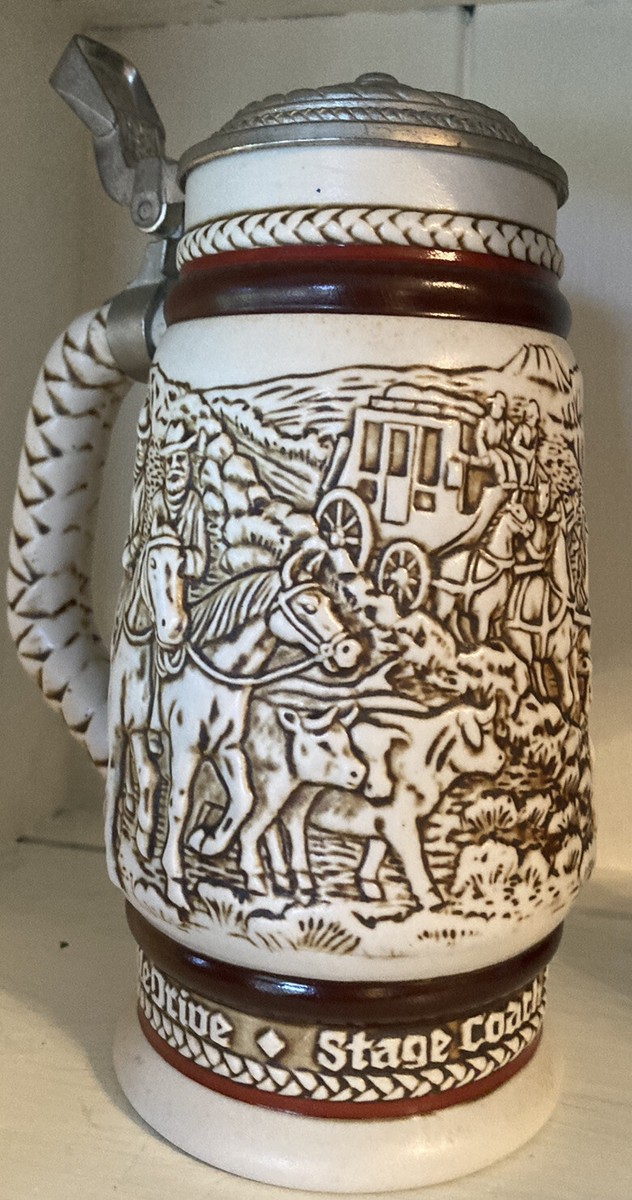 1980 Avon Beer Stein, Mug. Cattle Drive , Stage Coach , Roping