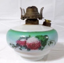 Victorian Hand Painted Milk Glass Rose Oil Lamp