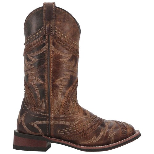 5893 Botas occidentales Laredo para mujer Charli marrón punta cuadrada con hebilla tachuelas - Imagen 2 de 13