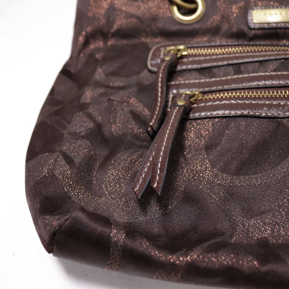 Bolso de Mano Rosetti Marrón Firma Lona Brillante Doble Asas Bolso de Hombro Forrado Foto 4 de 4