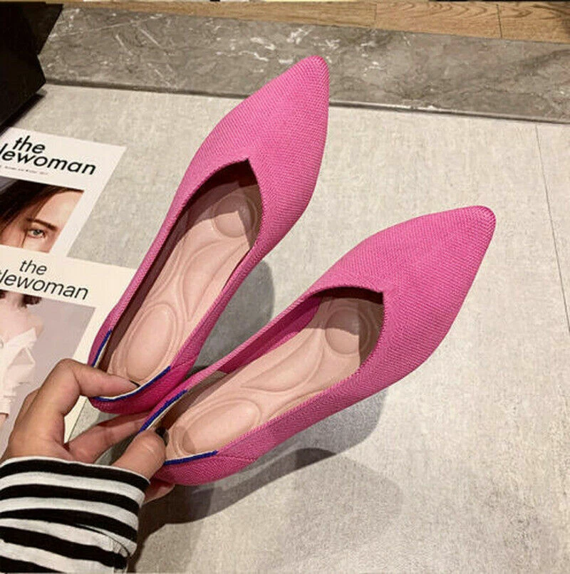 Mujeres Cómodas Tejer Tela Punta Puntera Plana Suave Princesa Zapatos Caminar Nuevos Foto 4 de 4
