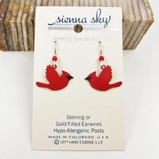 Sienna Sky Earrings Sterling Silver Hook Red Flying Cardinal Handmade US 1381