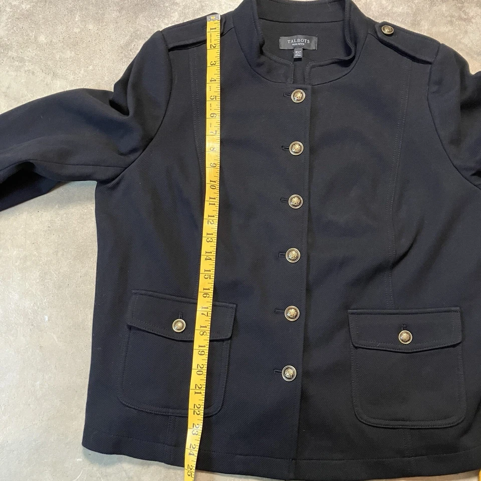 Chaqueta Talbots para mujer 18WP negra militar elegante dorada imitación caña botones Foto 3 de 4
