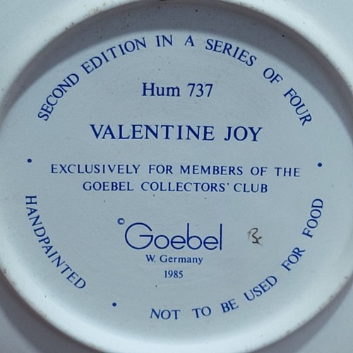 Piatto decorativo MJ Hummel 737 Valentine Joy Goebel W Germania 1985 - Foto 9 di 10