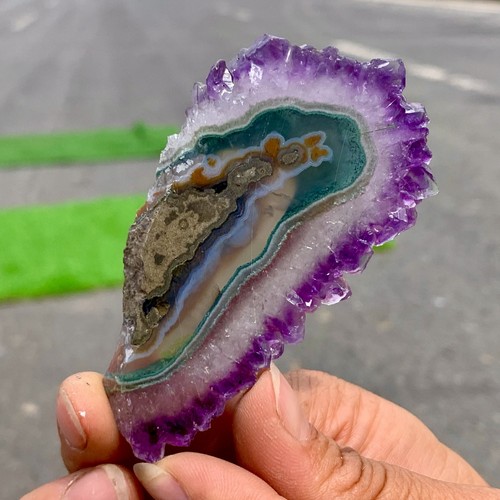 44G Ametista Agata Naturale Alta Qualità Quarzo Grappolo Fetta Cristallo Minerale - Foto 6 di 24