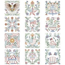 EMBROIDERED QUILT BLOCKS A SET OF  12 - AMERICA LAND OF THE FREE