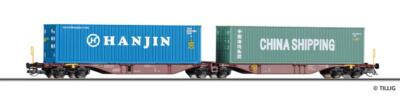 Tillig Containertragwagen Sggmrss  SNCB, beladen mit zwei 40 -Containern, Ep. V