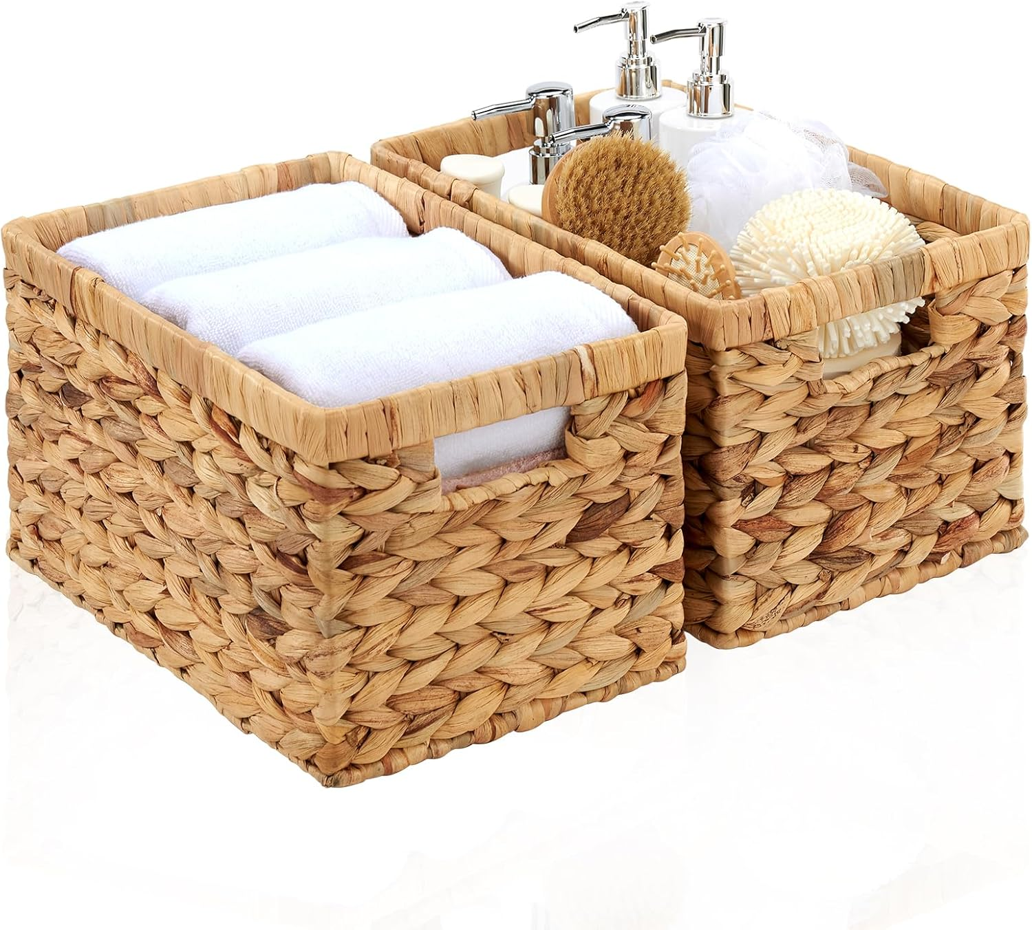 Wicker Water Hyacinth Storage Basket with Built-In Handles Large Size Organization