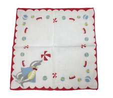 Vintage Childrens Handkerchief Performing Seal w/ Beach Ball Cotton Hankie 8.5"