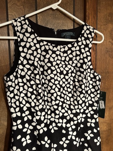 NWT Lauren Ralph Lauren Sleeveless Petal Dress Black White Size 4 - Picture 3 of 8