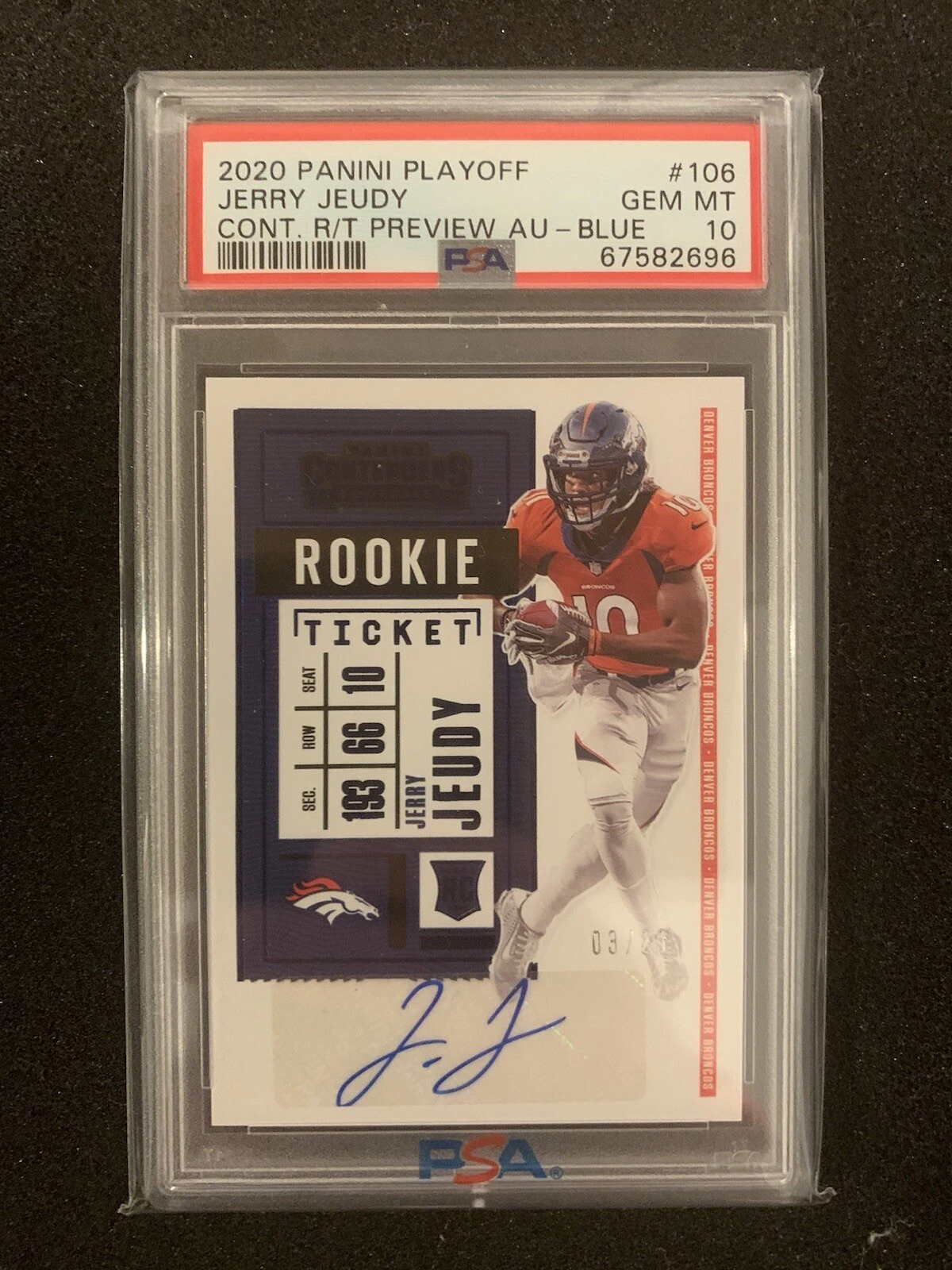 Jerry Jeudy Panini Playoff Contenders Rookie Ticket Preview Autographs #106 Blue