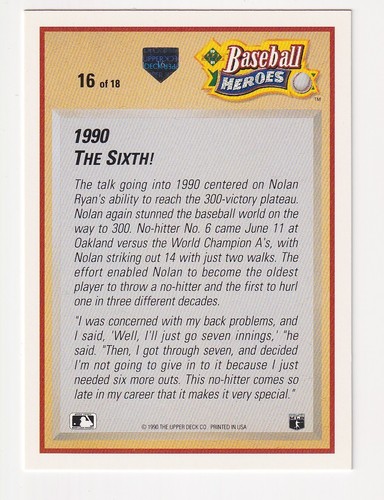 1991 UPPER DECK BASEBALL NOLAN RYAN BASEBALL HEROES 8 CARD LOT - Picture 11 of 18