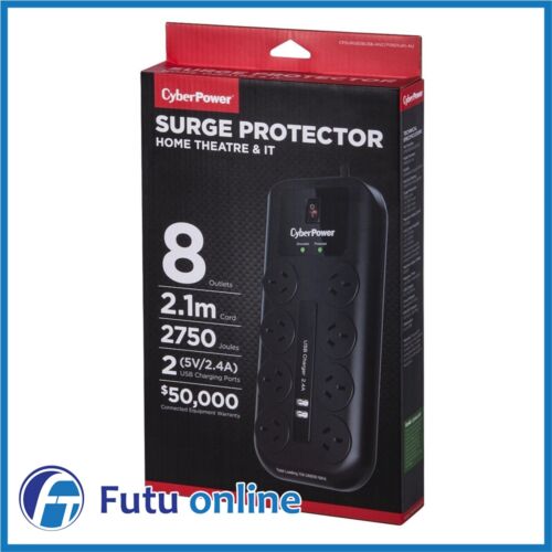 TWIN PACK CyberPower 8 Way Outlet Surge Protector Power Board USB 2 PACK - Picture 6 of 6