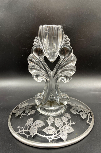 Vintage Art Deco New Martinsville Janice Glass Candlesticks w/ Silver Overlay - Picture 2 of 7