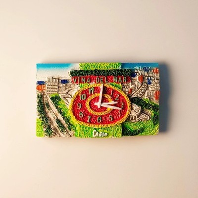 Chile Vina del Mar Flower Clock Tourist Resin Refrigerator Fridge Magnet Craft