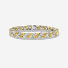 16ct Yellow & White Fancy Heart Lab Grown Diamond 18k White Gold Tennis Bracelet