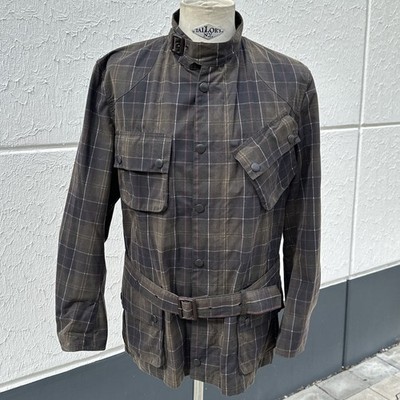 Barbour International Tartan Braun  Wax Waterproof Biker Belted Jacket Gr: L  
