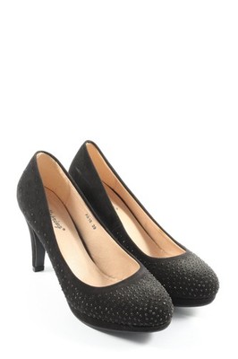 WELLSPRING High Heels Damen Pumps Gr. DE 39 schwarz Glitzer-Optik