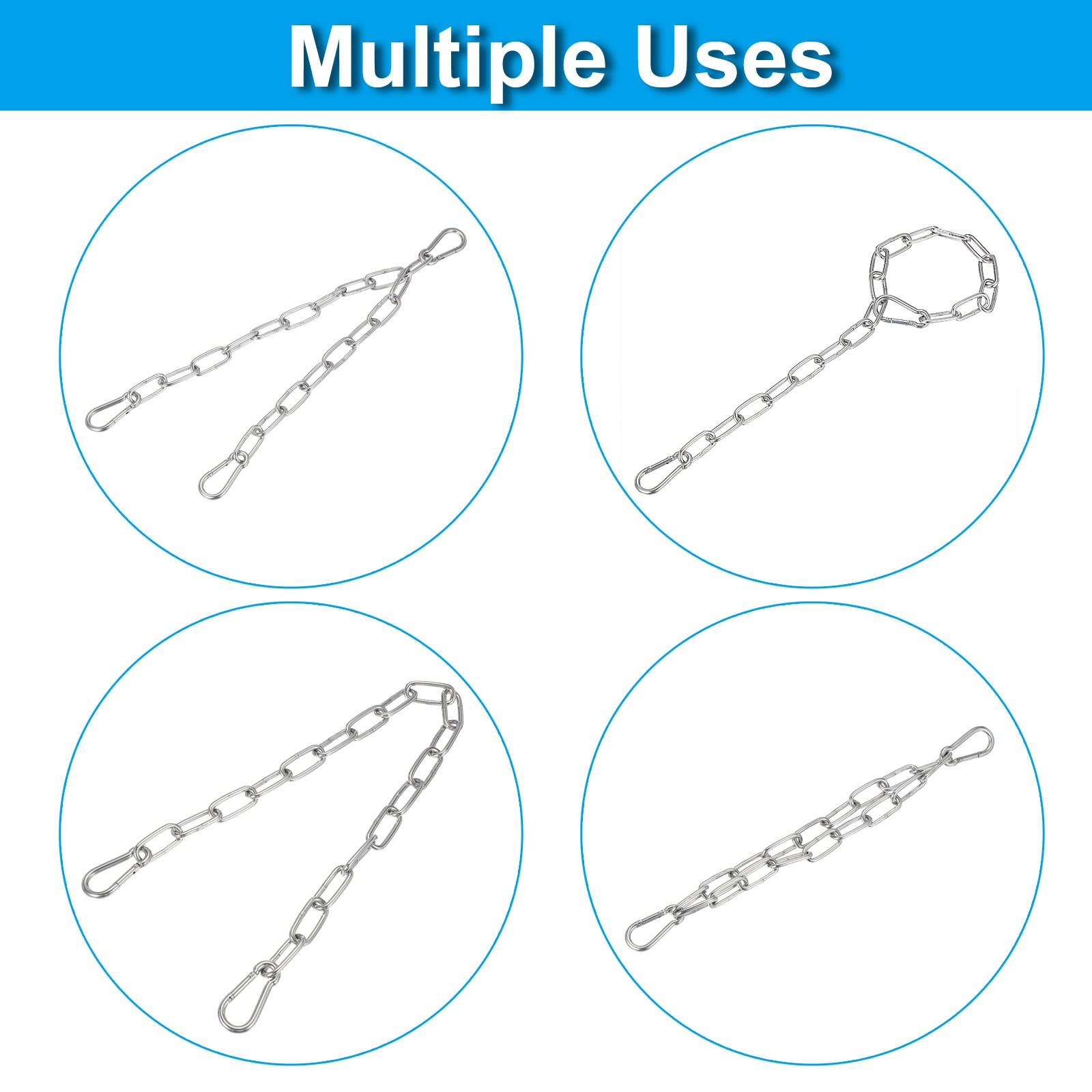 3/16 x 20" Fitness Chain Porch Hanging Swing Chair Chain Heavy Duty Silver