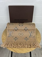Sciarpa Louis Vuitton Echarpe Shine LV LOGOMANIA monogramma lana seta beige uomo OS