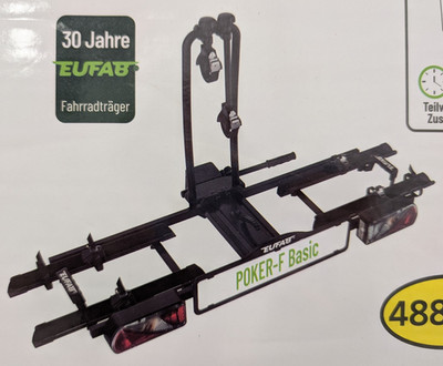 EUFAB Poker-F Fahrradträger für AHK Heckträger abklappbar für 2 Fahrräder E-Bike