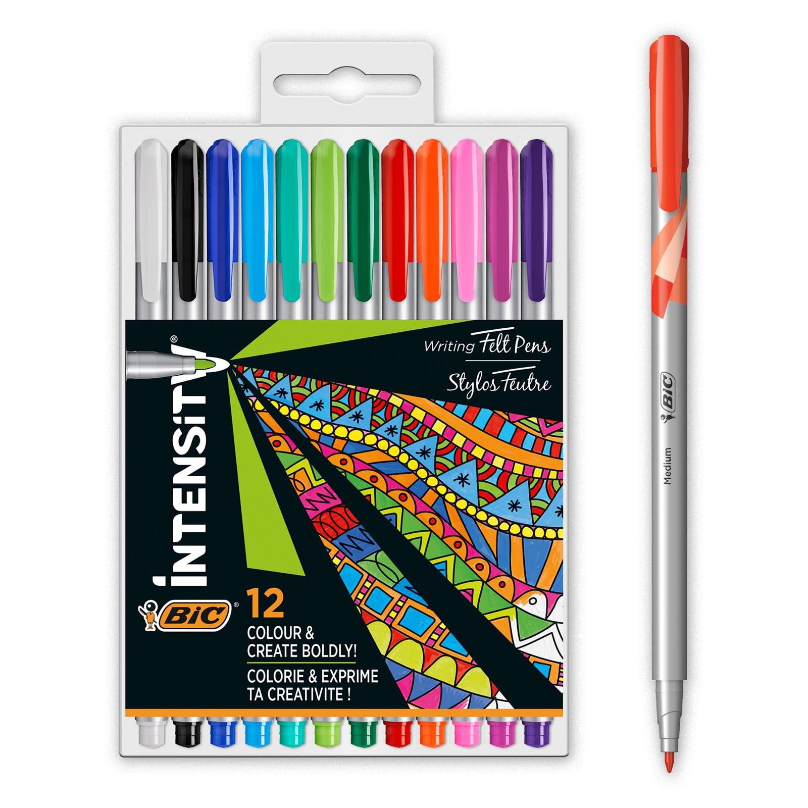 Bic Intensity Medium Felt-Tip Pens, Medium Tip, Box of 12 Caja de 12 rotuladores