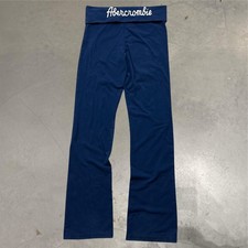 Vtg Y2K Abercrombie Fitch Foldover Yoga Flare Pants Spell Out Logo Blue L