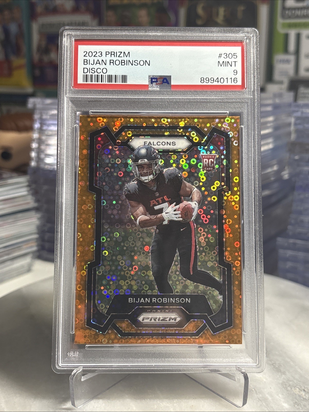 Bijan Robinson 2023 Panini Prizm #305 RC Rookie Orange Disco PSA Mint 9 Falcons
