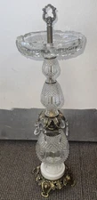 Vintage Hollywood Regency Crystal Glass Pedestal Floor Ashtray Stand With Prisms