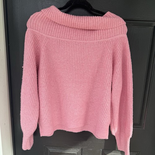Pull tricoté col vachette rose abondant confortable mélangé recyclé taille M doux chaud - Photo 9/9