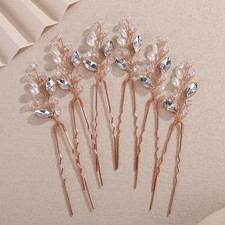 6 PCS Rose Gold Crystal Bride Wedding Hair Pins Simple Rhinestone Hair Piece